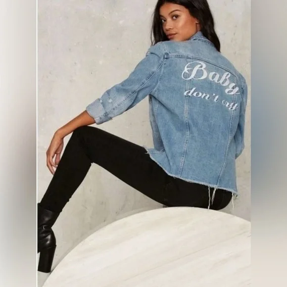 Pistola Denim Jacket with White Baby don’t cry wording - Picture 1 of 5